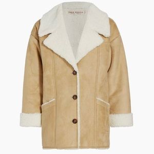 Free People Diogo Sherpa Coat Jacket Womens XS Tan Faux Suede Fur